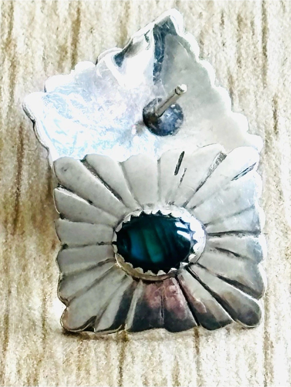 Floral Blue cabochon and Sterling Silver Earrings